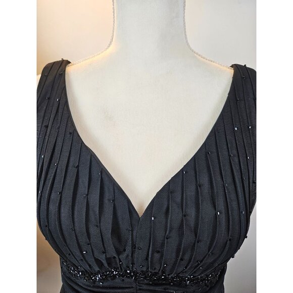 Chadwicks Black Sleeveless Midi Dress Beaded Bodice & Sheer Overlay Size 14 - Picture 8 of 13